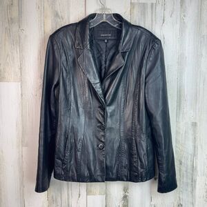 Jones New York Womens Leather Jacket 3-Button Black Sz M